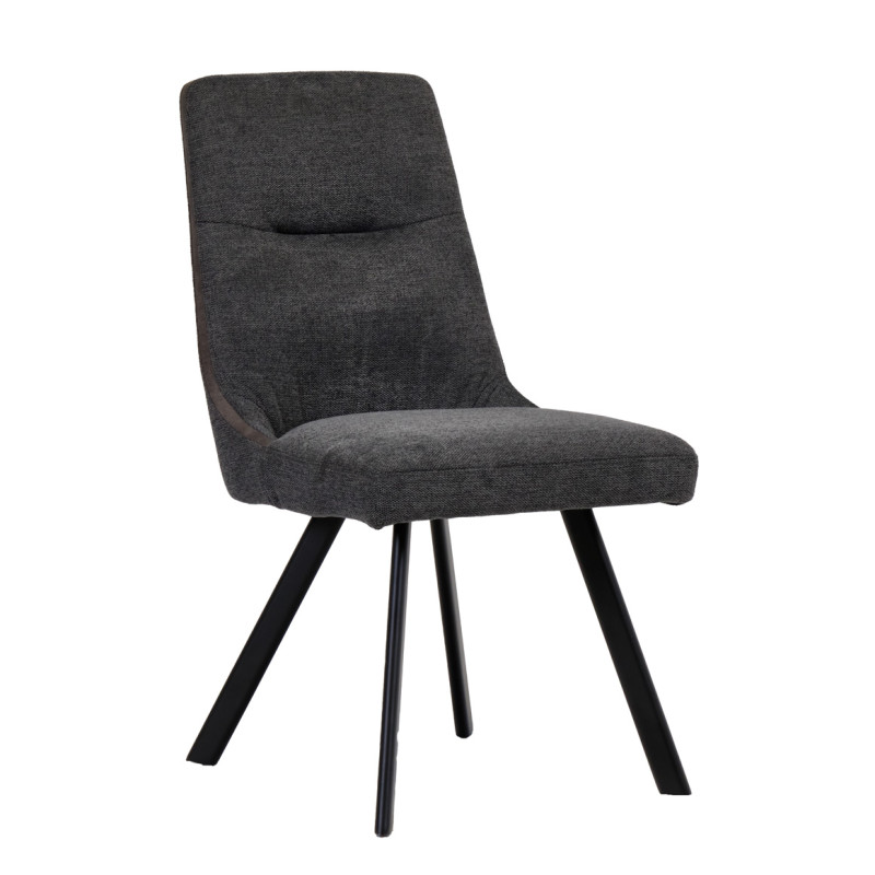 Chaise en tissu gris anthracite chiné avec liseré rembourrage épais et moelleux pieds évasés en métal noir - MARTA