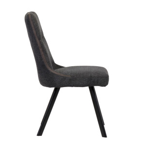 Chaise en tissu gris anthracite chiné avec liseré rembourrage épais et moelleux pieds évasés en métal noir - MARTA