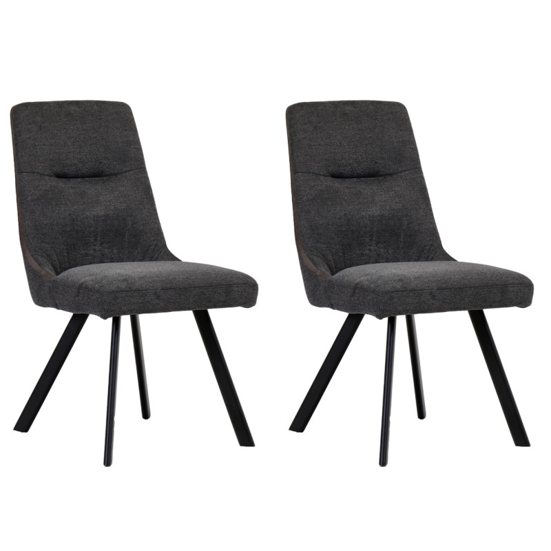 Lot de 2 chaises en tissu gris anthracite chiné avec liseré pieds évasés en métal noir - MARTA