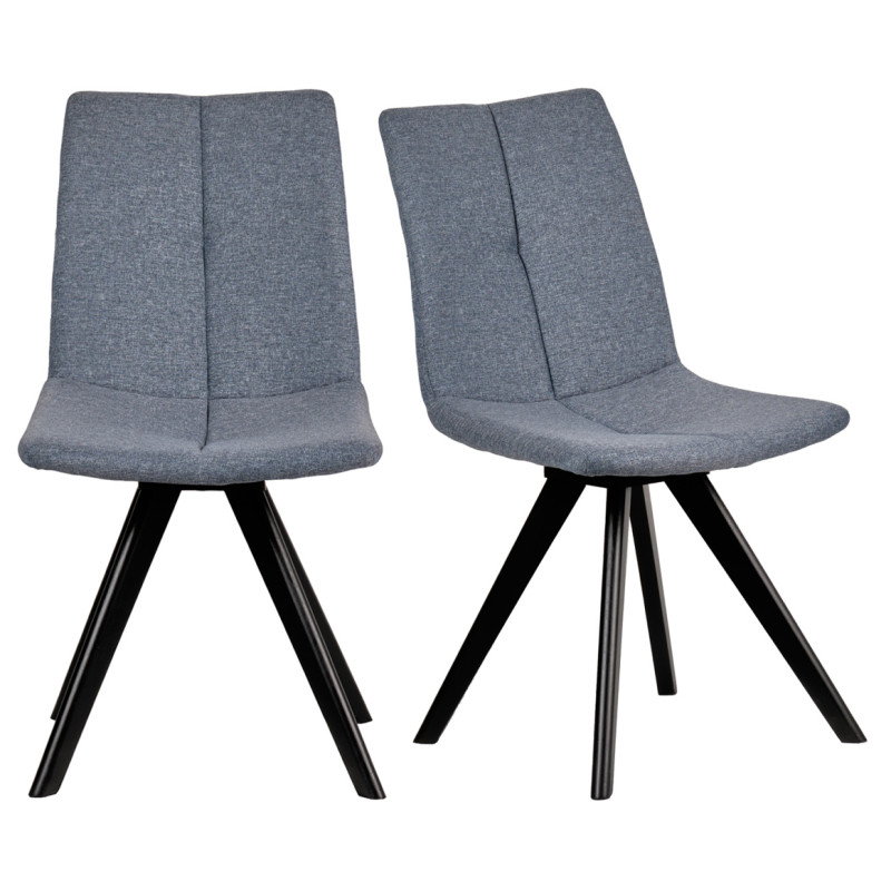 Lot de 2 Chaises Capitonnées en Tissu Bleu Jean et Piètement en Chêne Massif Noir - MISU