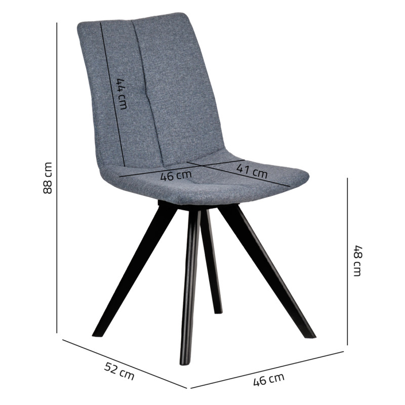 Lot de 2 Chaises Capitonnées en Tissu Bleu Jean et Piètement en Chêne Massif Noir - MISU