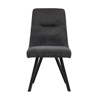 Lot de 2 chaises en tissu gris anthracite chiné avec liseré pieds évasés en métal noir - MARTA