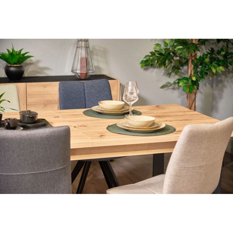 Lot de 2 Chaises Capitonnées en Tissu Bleu Jean et Piètement en Chêne Massif Noir - MISU