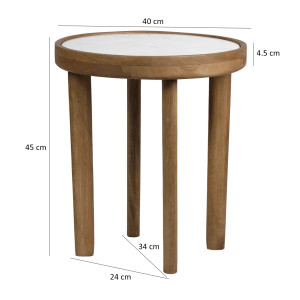 Table d'appoint ronde diamètre 40 cm en bois de manguier et plateau marbre blanc - Naturel et exotique - AVRIL