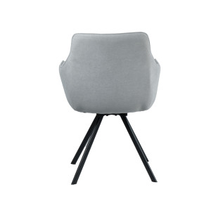 Chaise fauteuil de table en lin gris pivotant 360° capitonné accoudoirs et pieds évasés métal noir - TARGO