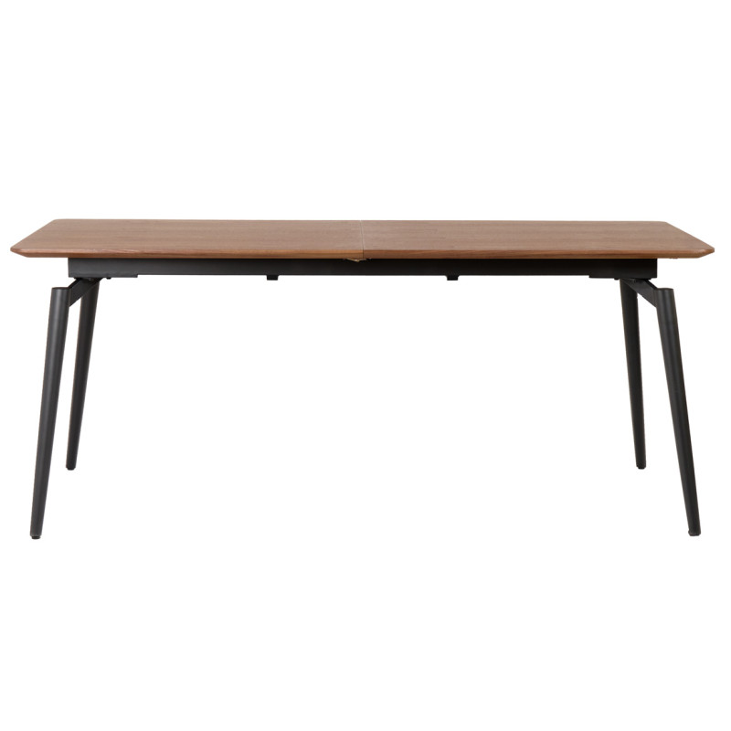 Table de repas extensible 180 à 230 cm plaquée en bois de noyer foncé avec pieds en métal noir - CARSON