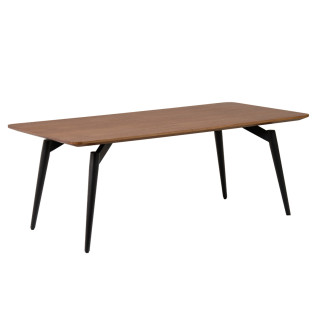 Table basse 120 cm plaquée en bois de noyer foncé avec pieds en métal noir - CARSON