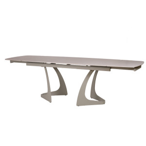 Table de repas extensible 180 à 260 cm en céramique gris clair et pieds design courbé en métal taupe - VALMONT