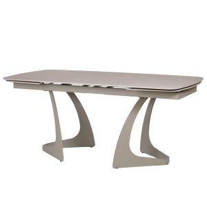 Table de repas extensible 180 à 260 cm en céramique gris clair et pieds design courbé en métal taupe - VALMONT