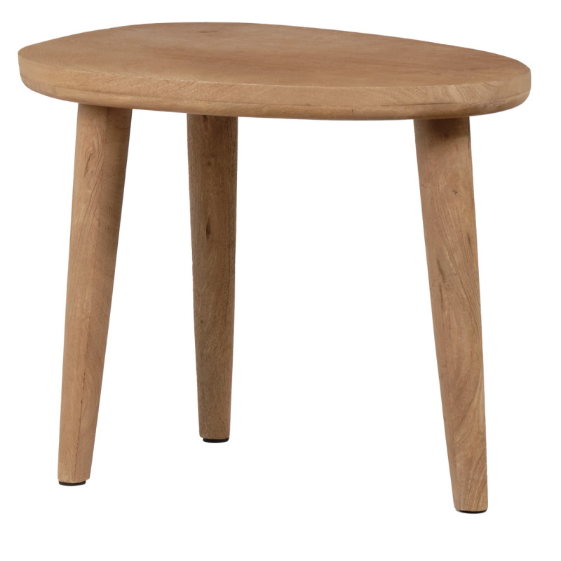 Table basse triangulaire ovoïde arrondie L. 50 cm en bois de manguier massif - OCALA