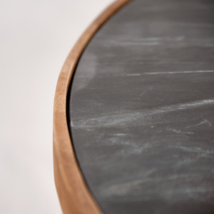 Table basse ronde 90 cm en bois de manguier massif et plateau marbre noir - OCALA