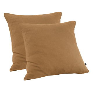 Lot de 2 Taies d'oreillers Carrées 60 x 60 cm en Double Gaze de Coton Camel - Linge de Lit - PEPA 1