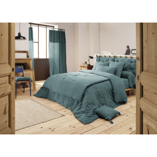 Lot de 2 Taies d'oreillers Carrées 60 x 60 cm en Double Gaze de Coton Bleu Canard - Linge de Lit - PEPA 1
