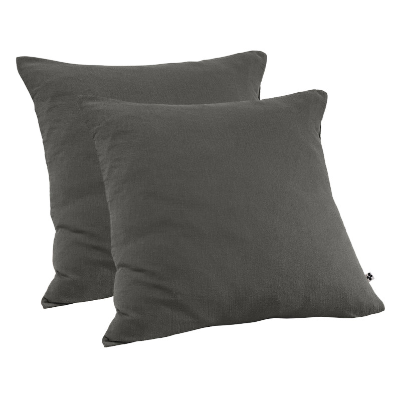 Lot de 2 Taies d'oreillers Carrées 60 x 60 cm en Double Gaze de Coton Gris - Linge de Lit - PEPA 1