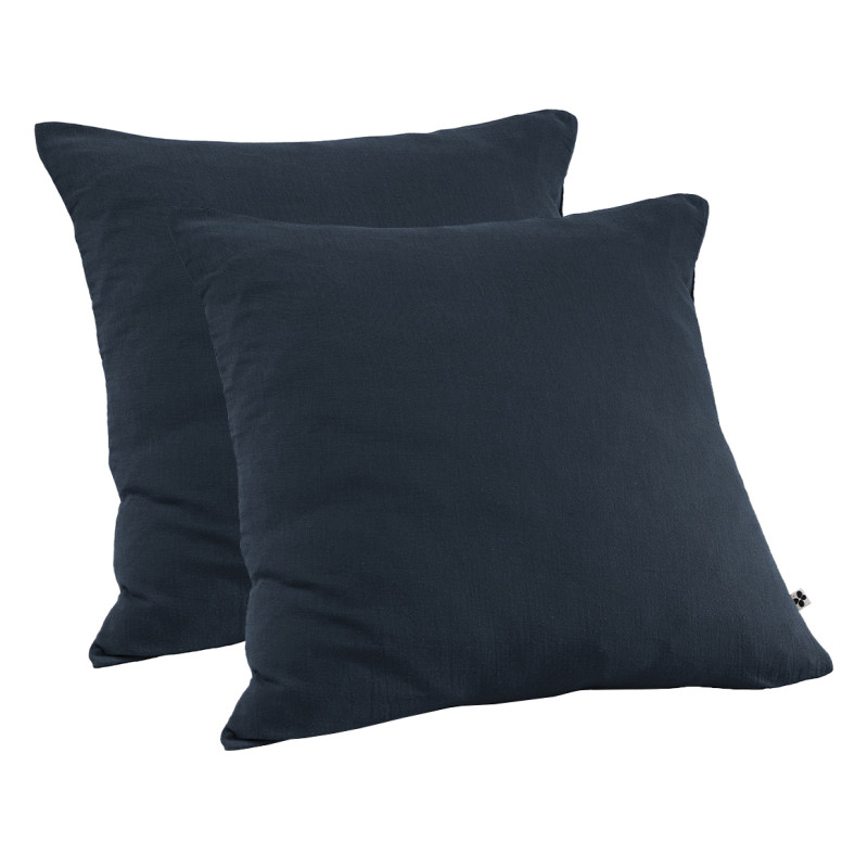 Lot de 2 Taies d'oreillers Carrées 60 x 60 cm en Double Gaze de Coton Bleu Nuit - Linge de Lit - PEPA 1