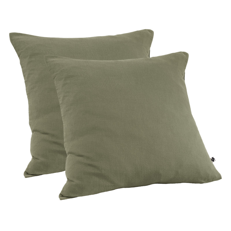 Lot de 2 Taies d'oreillers Carrées 60 x 60 cm en Double Gaze de Coton Vert - Linge de Lit - PEPA 1