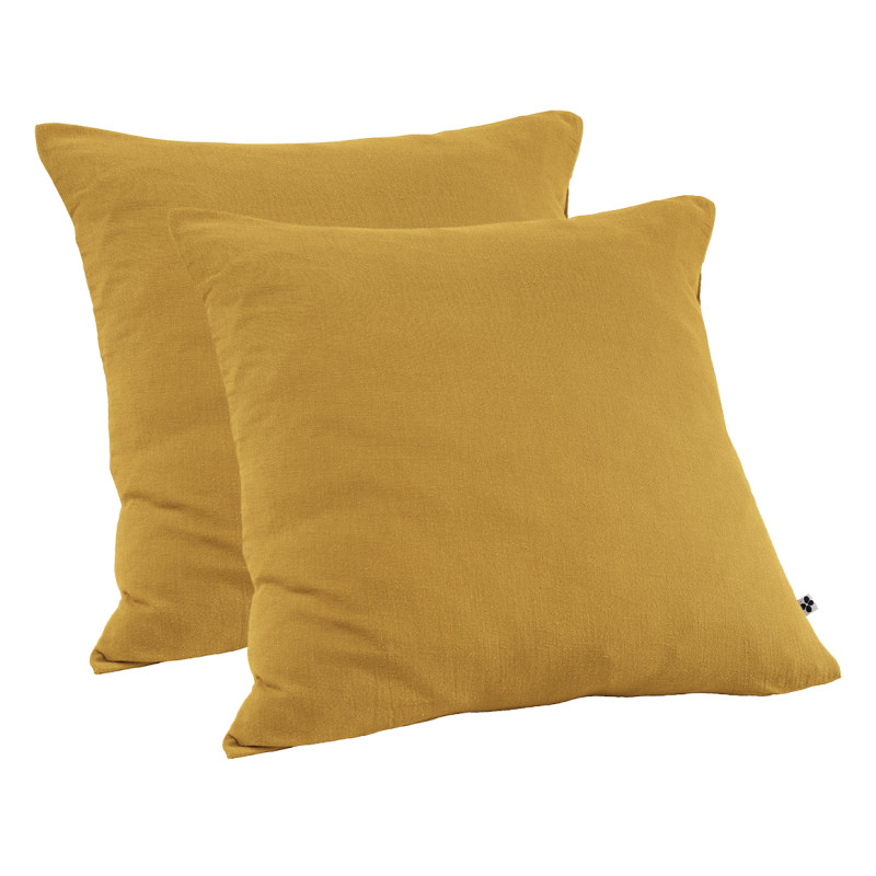 Lot de 2 Taies d'oreillers Carrées 60 x 60 cm en Double Gaze de Coton Jaune - Linge de Lit - PEPA 1