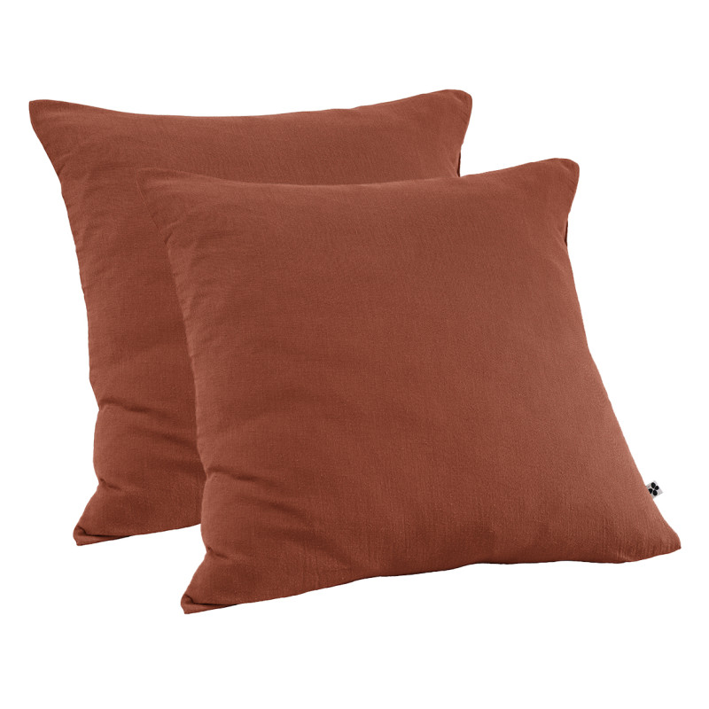 Lot de 2 Taies d'oreillers Carrées 60 x 60 cm en Double Gaze de Coton Terracotta - Linge de Lit - PEPA 1