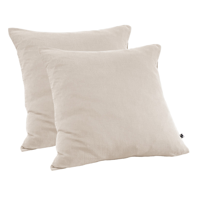 Lot de 2 Taies d'oreillers Carrées 60 x 60 cm en Double Gaze de Coton Écru - Linge de Lit - PEPA 1