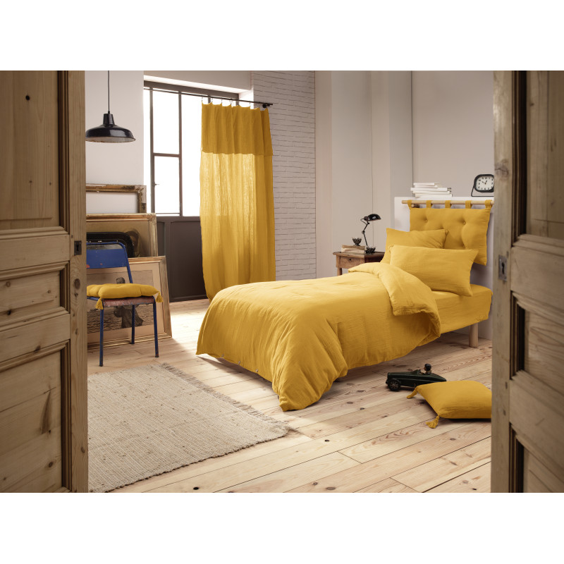 Lot de 2 Taies d'oreillers Carrées 60 x 60 cm en Double Gaze de Coton Jaune - Linge de Lit - PEPA 1