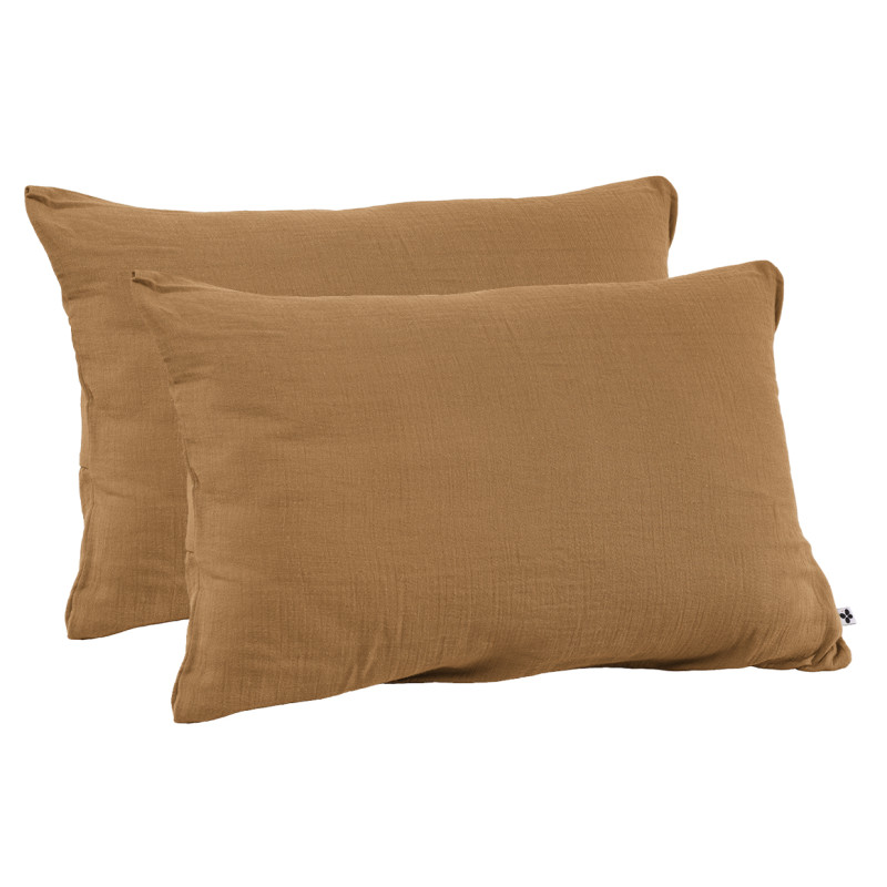 Lot 2 Taies d'oreillers 50x70 cm Double Gaze de Coton Camel - PEPA 2