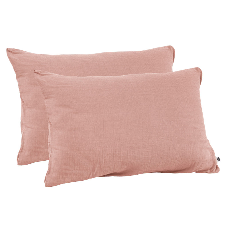 Lot de 2 Taies d'oreillers Rectangulaires 50 x 70 cm en Double Gaze de Coton Pêche - Linge de Lit - PEPA 2