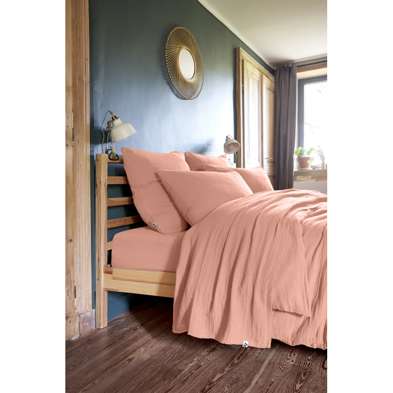 Lot de 2 Taies d'oreillers Rectangulaires 50 x 70 cm en Double Gaze de Coton Pêche - Linge de Lit - PEPA 2