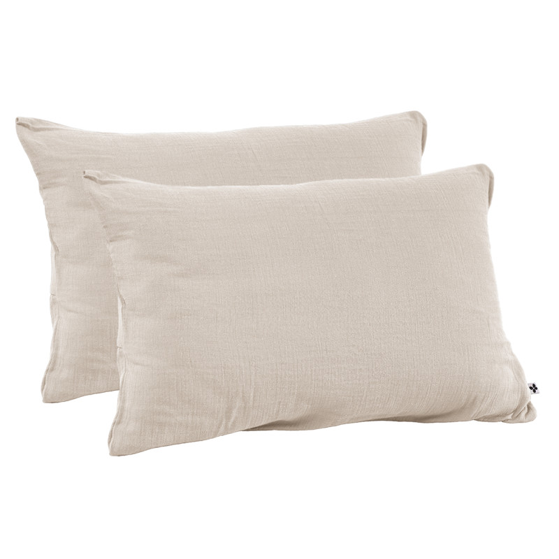 Lot de 2 Taies d'oreillers Rectangulaires 50 x 70 cm en Double Gaze de Coton Écru - Linge de Lit - PEPA 2