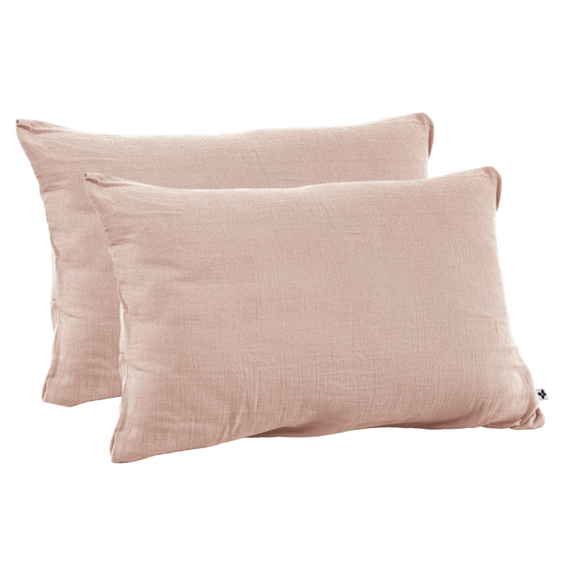 Lot de 2 Taies d'oreillers Rectangulaires 50 x 70 cm en Double Gaze de Coton Rose - Linge de Lit - PEPA 2