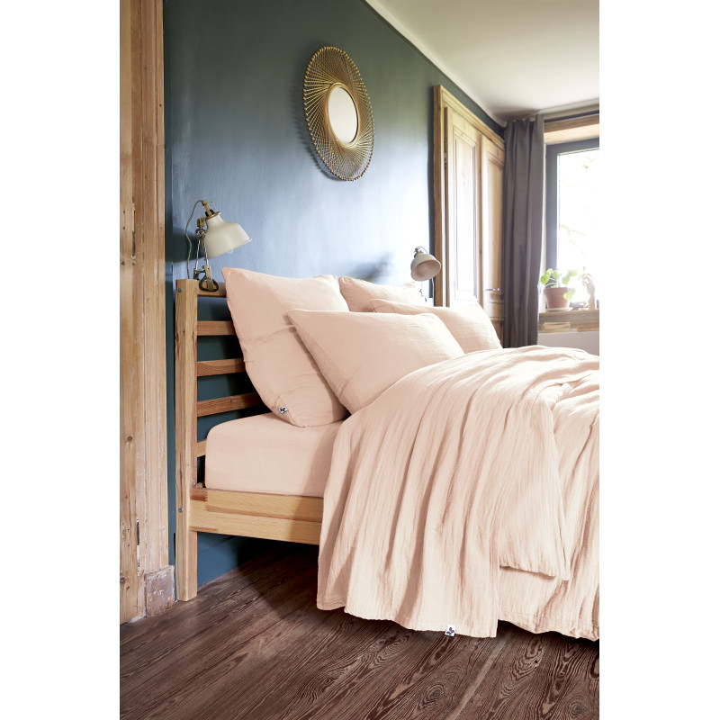 Lot de 2 Taies d'oreillers Rectangulaires 50 x 70 cm en Double Gaze de Coton Rose - Linge de Lit - PEPA 2