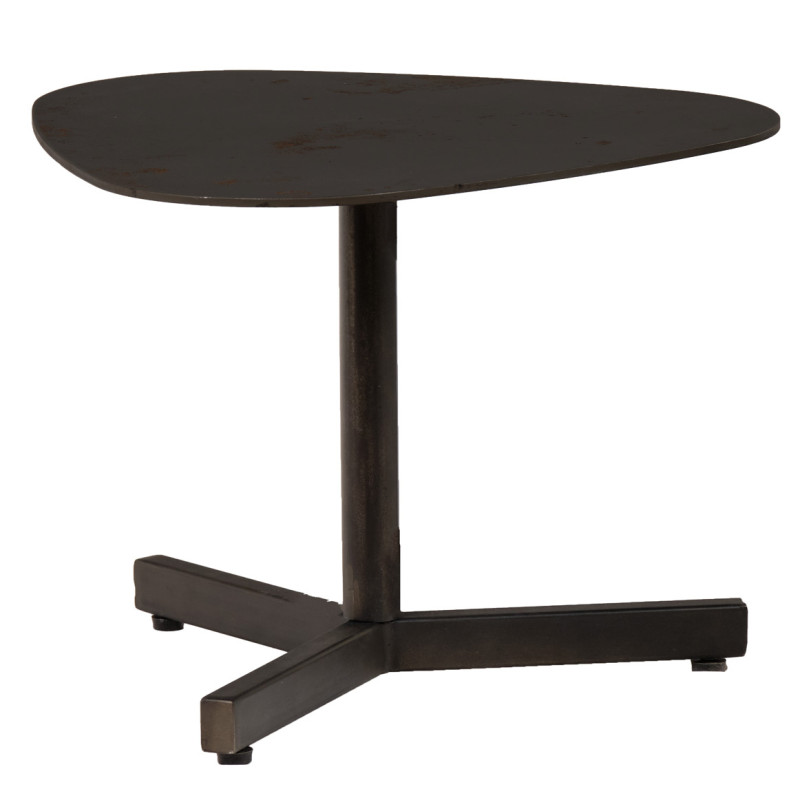 Table basse 40 cm triangulaire arrondie en métal brut vieilli gris anthracite et pied central - KEPLER