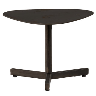 Table basse 40 cm triangulaire arrondie en métal brut vieilli gris anthracite et pied central - KEPLER