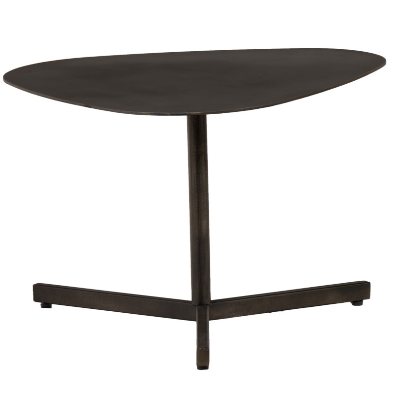 Table basse 60 cm triangulaire arrondie en métal brut vieilli gris anthracite et pied central - KEPLER