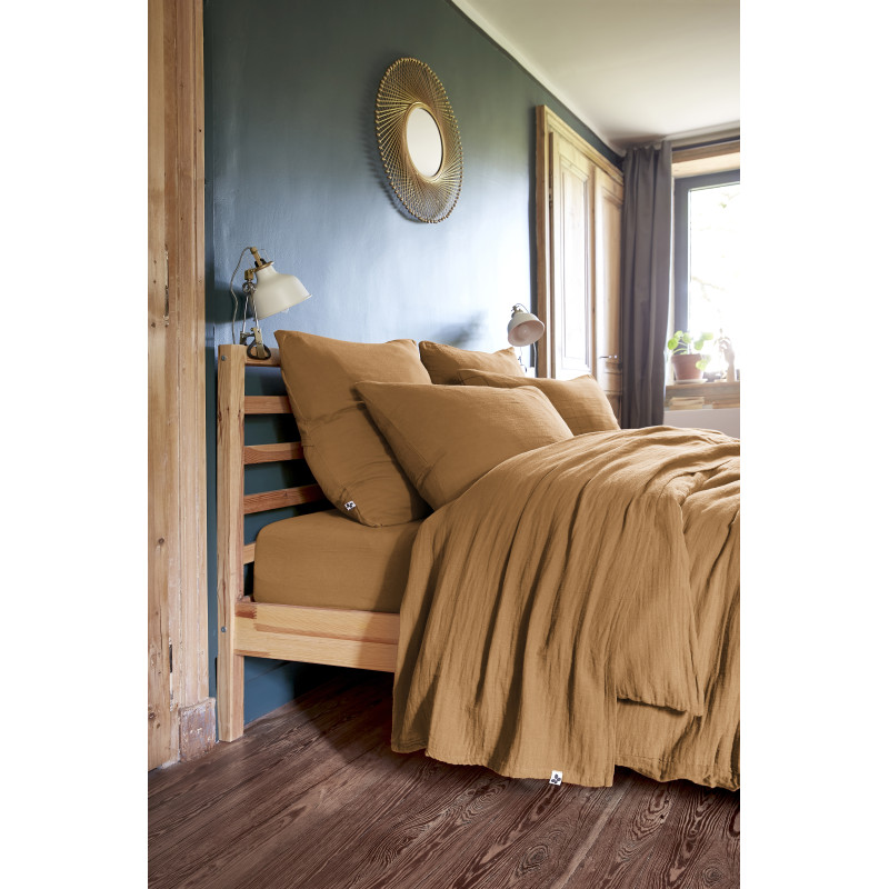 Housse de couette gaze de coton double 220 x 240 cm camel - PEPA 3