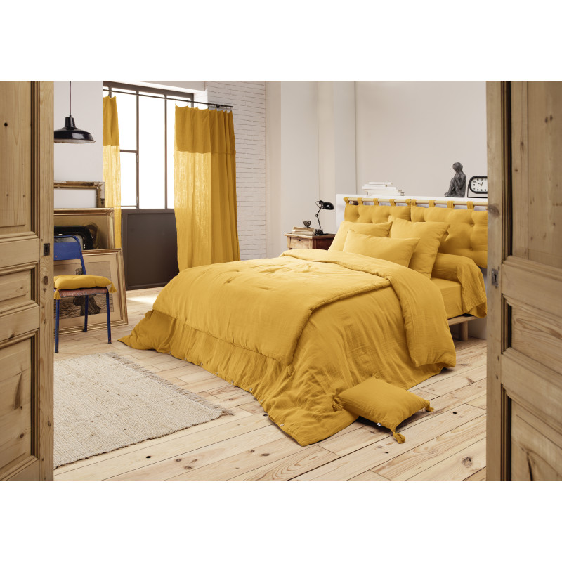 Housse de couette gaze de coton double 220 x 240 cm jaune - PEPA 3