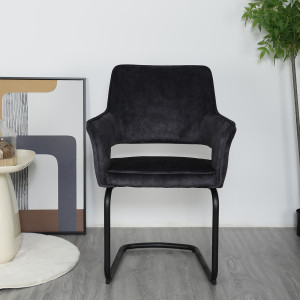 Lot de 2 chaises Fauteuil Tissu Velours gris anthracite pied Luge en métal Noir - Rio