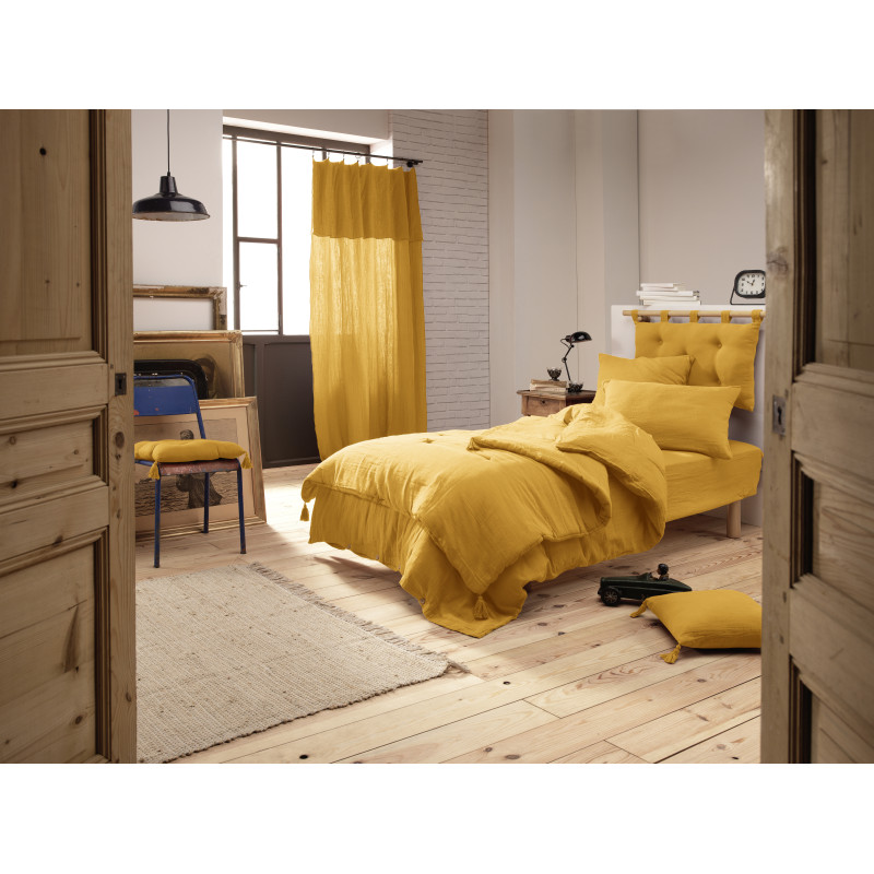 Housse de couette gaze de coton double 140 x 200 cm jaune - PEPA 1