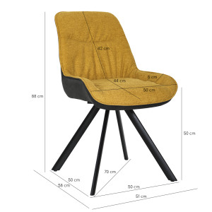 Chaise pivotante 180° en tissu jaune microfibre gris anthracite moelleuse et pieds évasés métal - JADEN