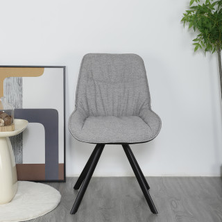 Chaise pivotante 180° en tissu gris chiné microfibre gris anthracite moelleuse et pieds évasés métal - JADEN