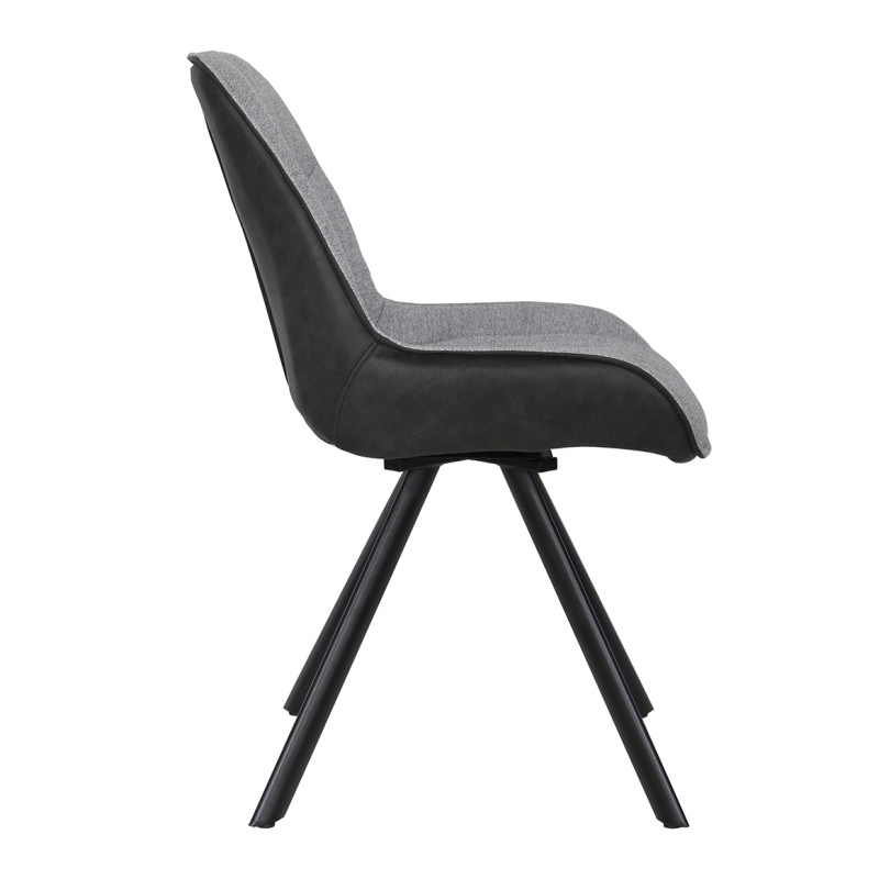 Chaise pivotante 180° en tissu gris chiné microfibre gris anthracite moelleuse et pieds évasés métal - JADEN
