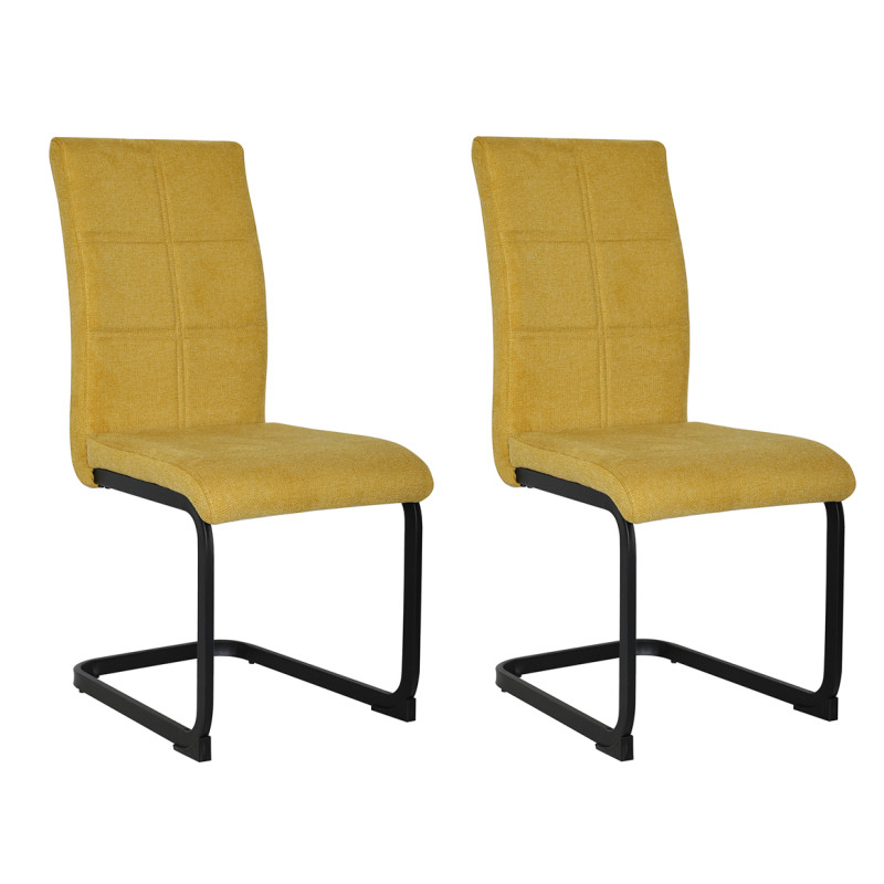 Lot de 2 chaises en tissu jaune avec dossier haut et pied luge en métal noir - VERDI