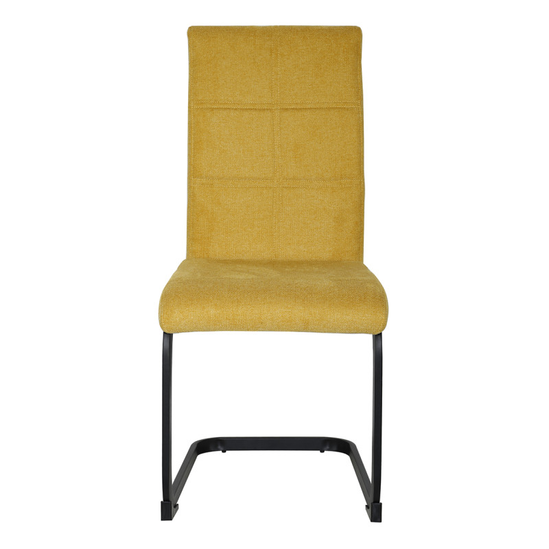 Lot de 2 chaises en tissu jaune avec dossier haut et pied luge en métal noir - VERDI