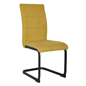 Lot de 2 chaises en tissu jaune avec dossier haut et pied luge en métal noir - VERDI
