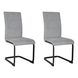 Lot de 2 chaises en tissu gris avec dossier haut et pied luge en métal noir - VERDI