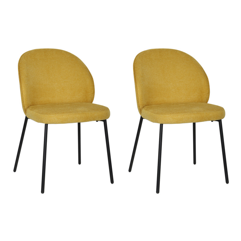 Lot de 2 chaises en tissu jaune moutarde et 4 pieds fins et minimalistes en métal noir - BLAIR