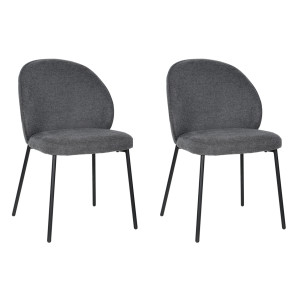 Lot de 2 chaises en tissu chiné gris anthracite et 4 pieds fins et minimalistes en métal noir - BLAIR