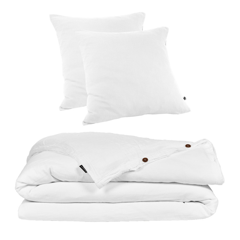 Parure de Lit 2 Taies  60x60 cm et Housse de Couette 240x260 cm en Double Gaze de Coton Blanc - PEPA 4