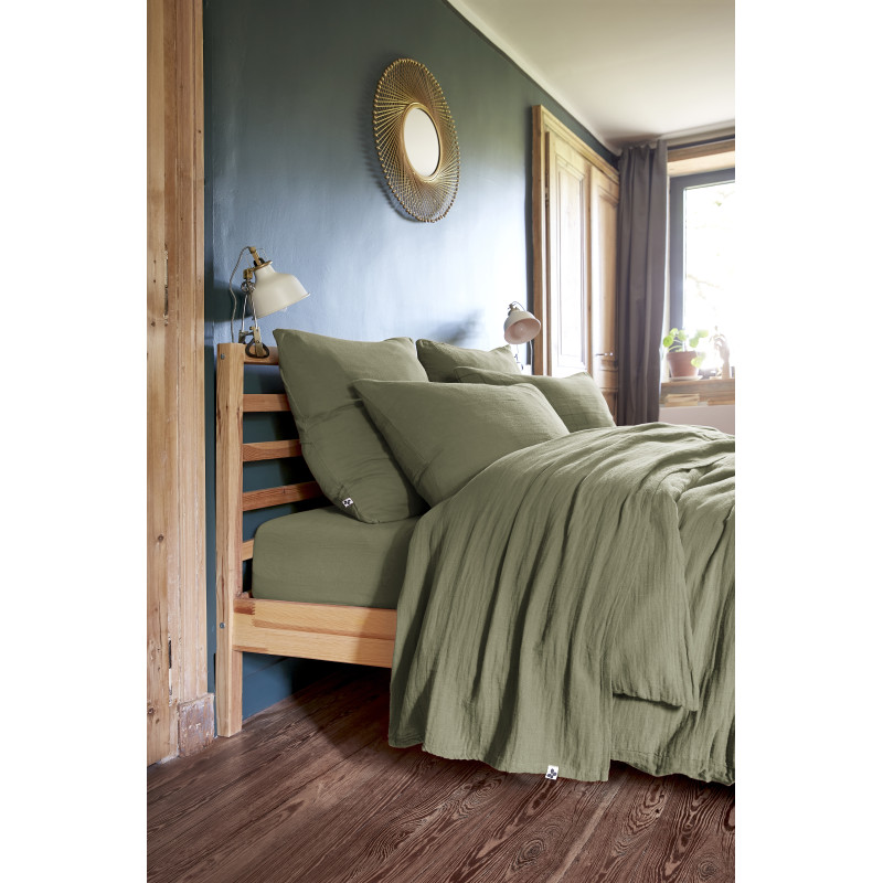 Parure de Lit 2 Taies 60x60 cm et Housse de Couette 240x260 cm en Double Gaze de Coton Vert - PEPA 4
