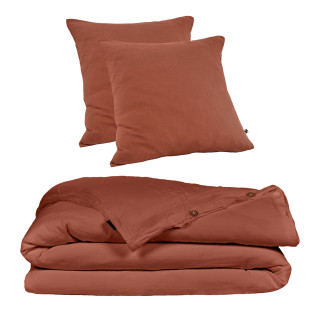 Parure de Lit 2 Taies 60x60 cm et Housse de Couette 240x260 cm en Double Gaze de Coton Terracotta - PEPA 4