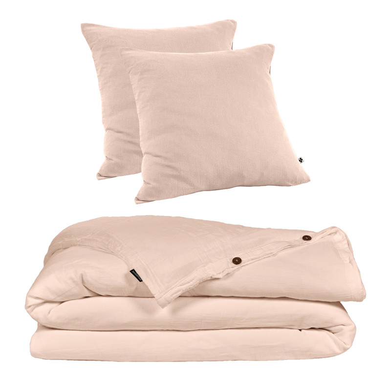 Parure de Lit 2 Taies 60x60 cm et Housse de Couette 240x260 cm en Double Gaze de Coton Rose - PEPA 4